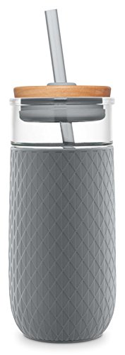 Ello Devon Glass Tumbler with Silicone Sleeve, 18 oz, Grey
