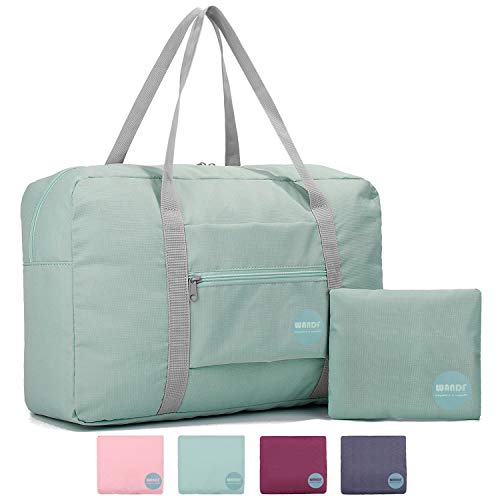 WANDF Foldable Travel Duffel Bag Luggage Sports Gym Water Resistant Nylon (Mint Green)